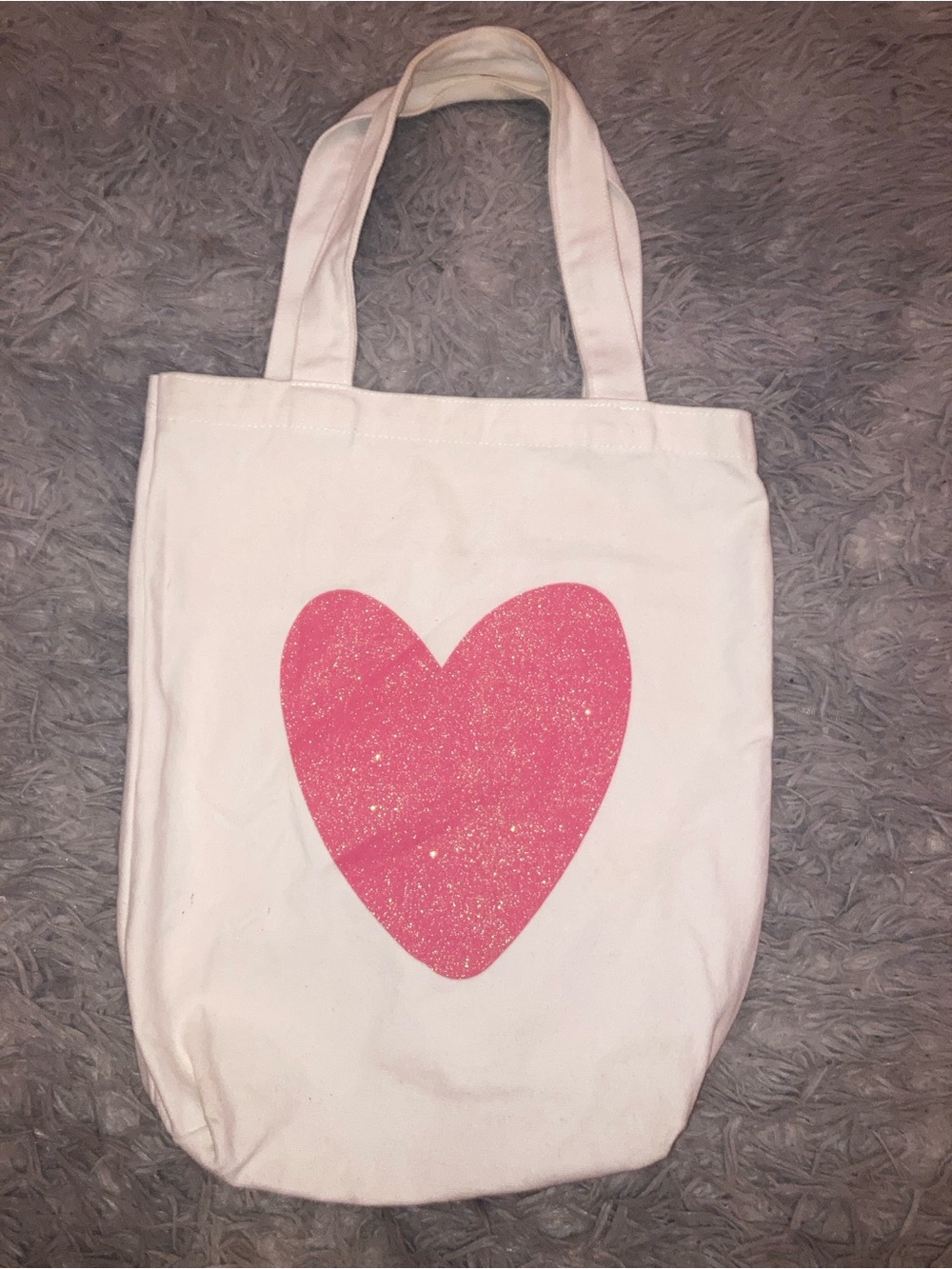 Canvas Tote Bag with Pink Sparkly Heart